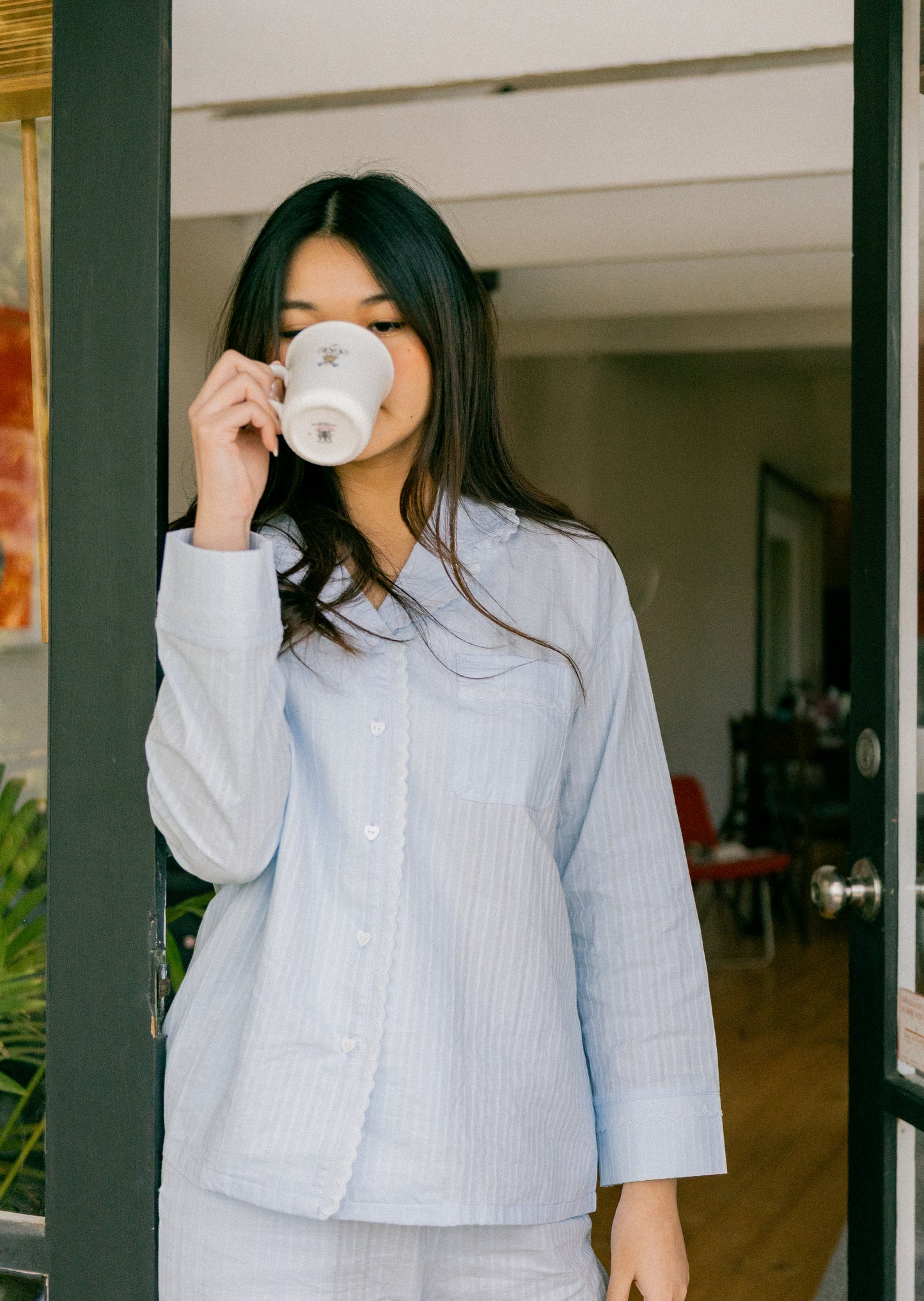 Cotton Hearts Blue Long Set