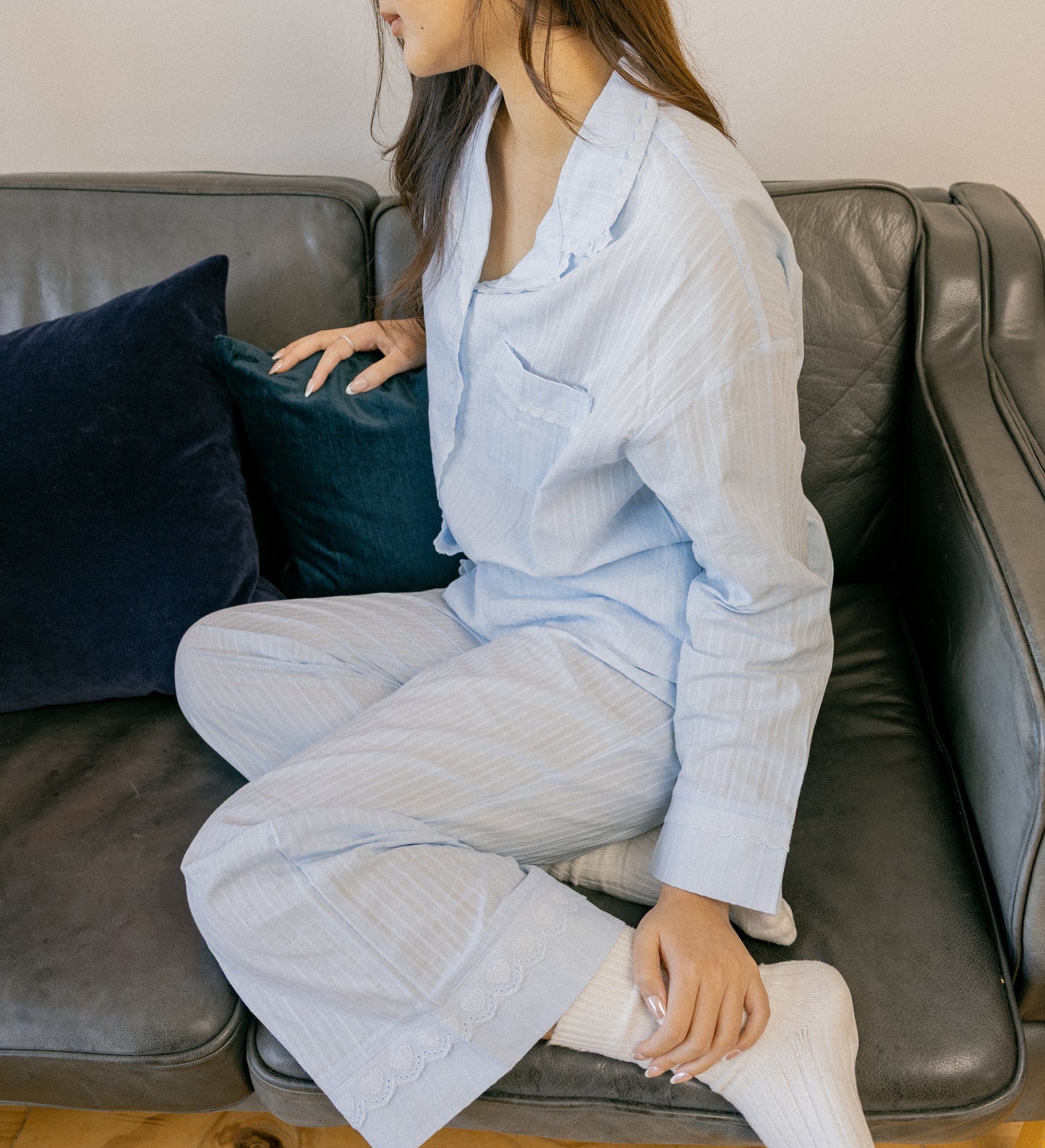 Cotton Hearts Blue Long Set